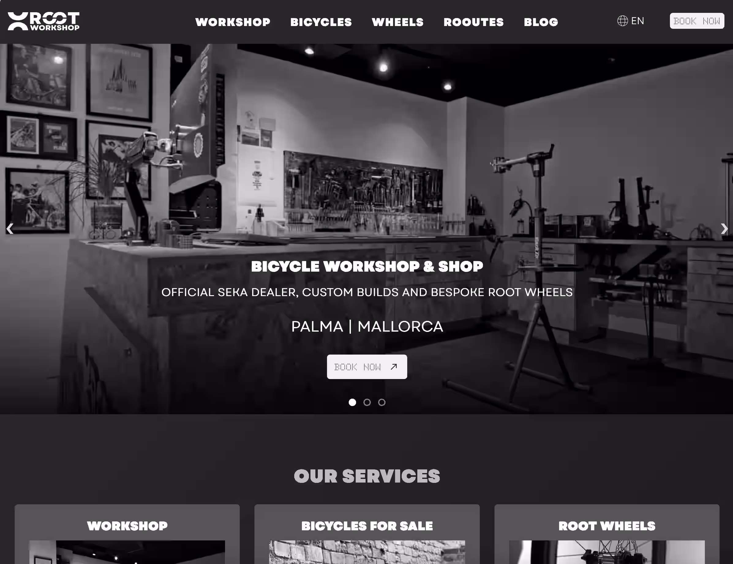 ROOT bicycle workshop website in Palma, Mallorca